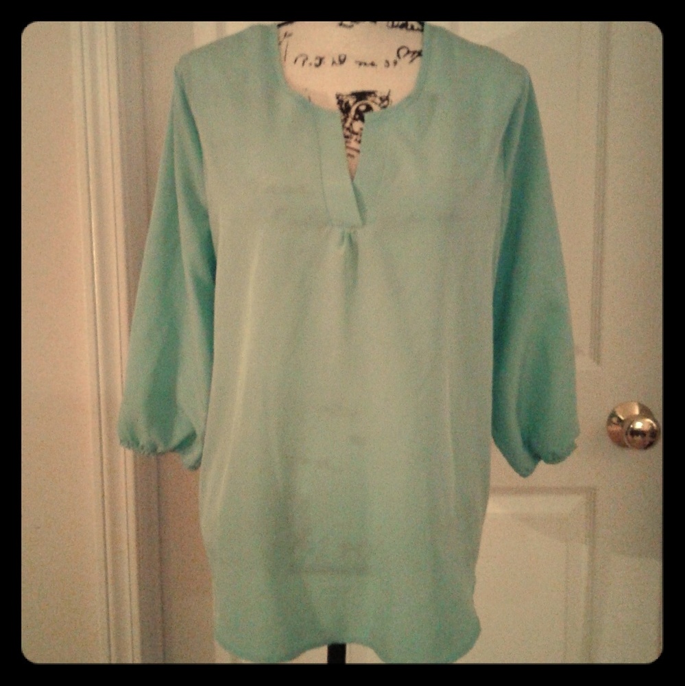 ULTRA Flirt Turquoise Women's Lace Back Blouse, L